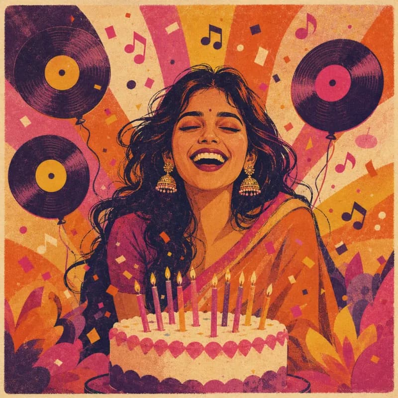 Illustrated record sleeve for a Birthday song